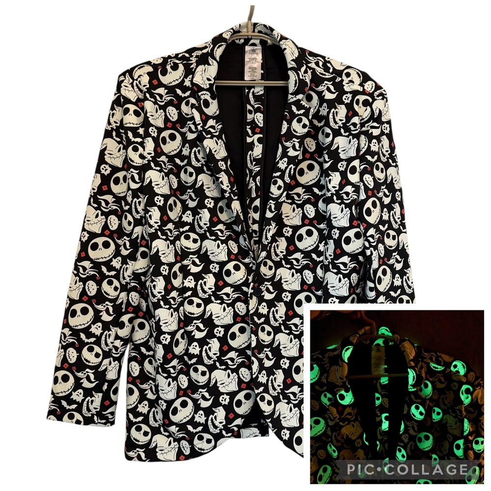 Disney Nightmare Before‎ Christmas Skellington Glow in Dark Jacket Blazer L/XL